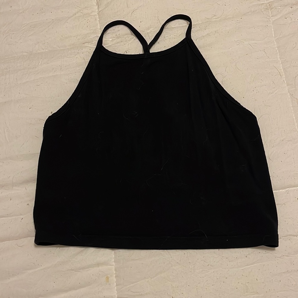black open back tank top crop top